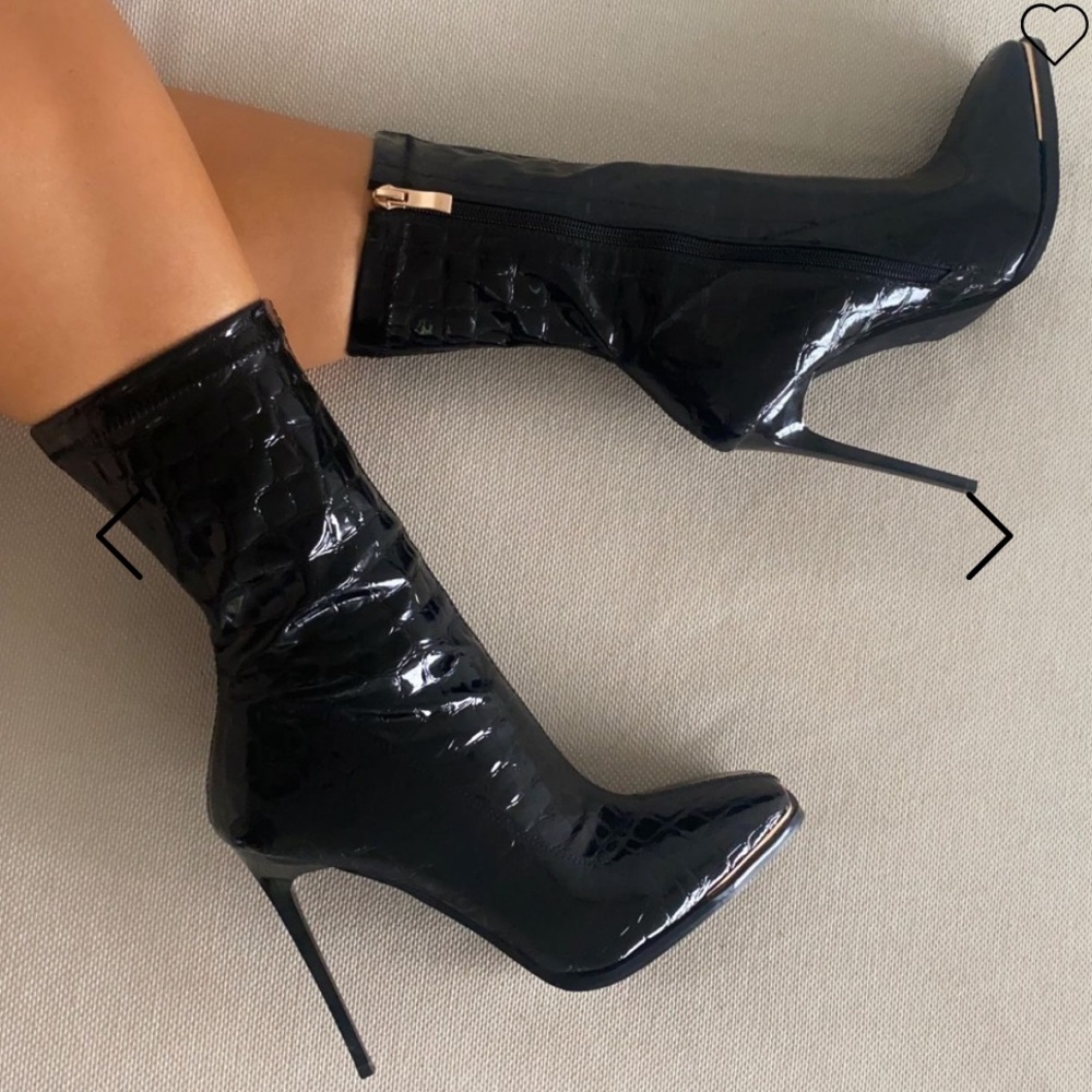 NEW SIMMI BLACK FAUX CROC STILETTO ANKLE BOOTS